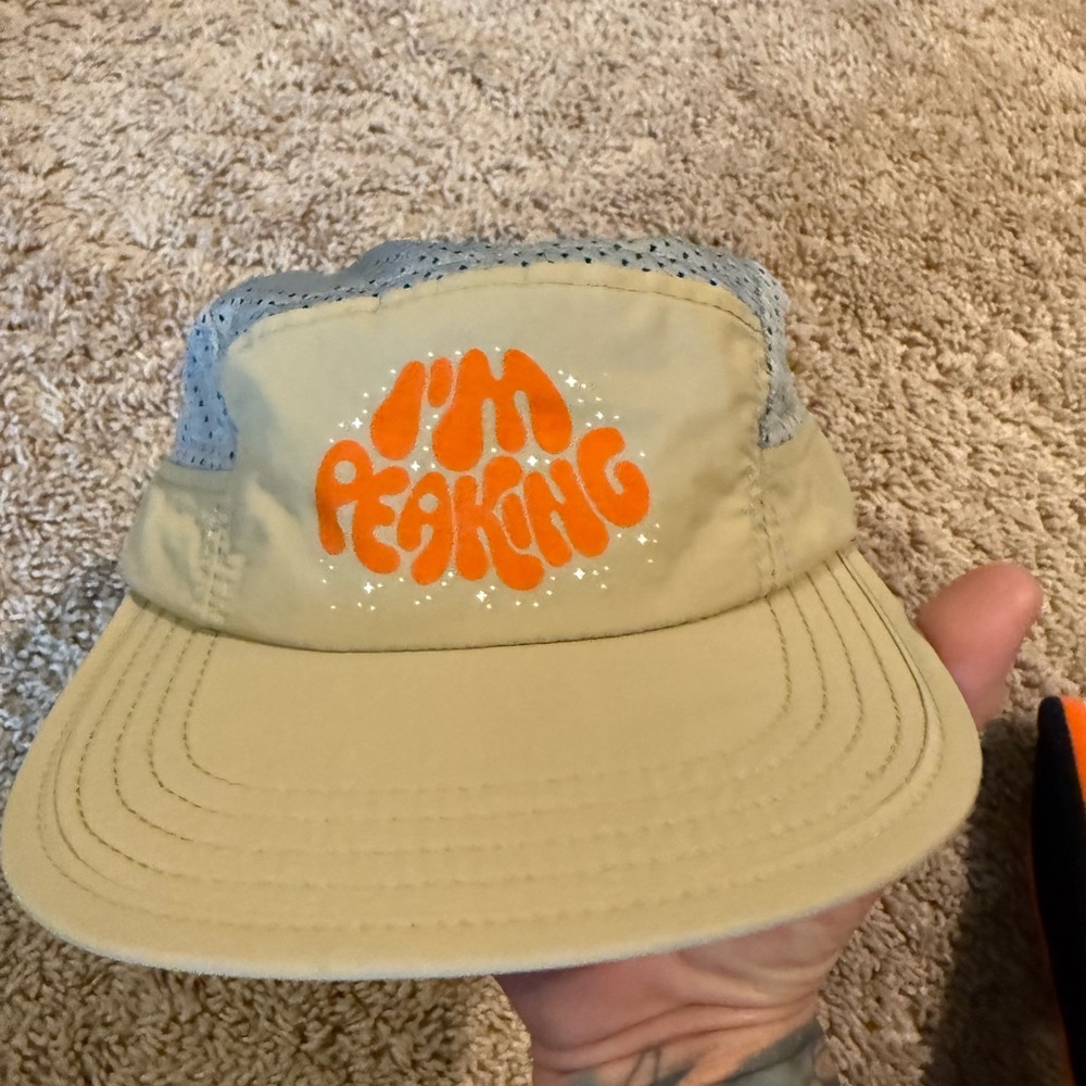 Beige Cap with Orange Text